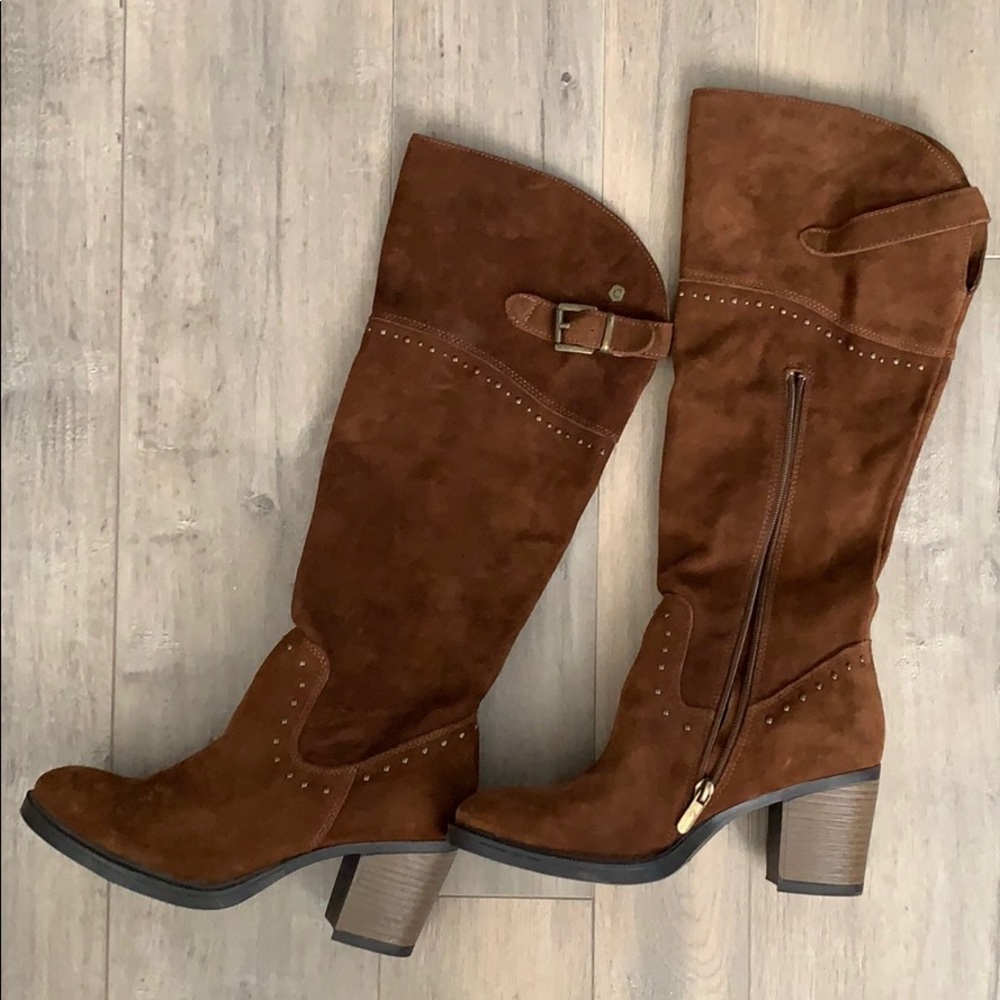Carmela Suede Knee Boots Brown S8 NWOT